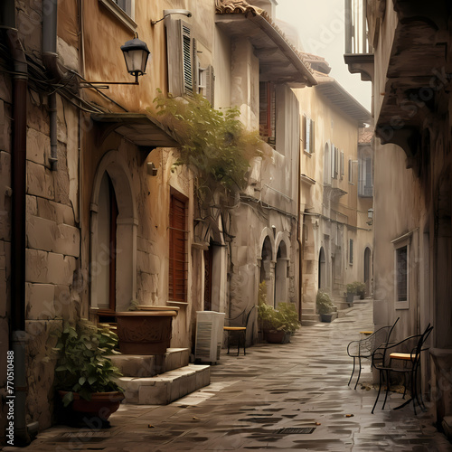 A quiet alley in an old European town. 