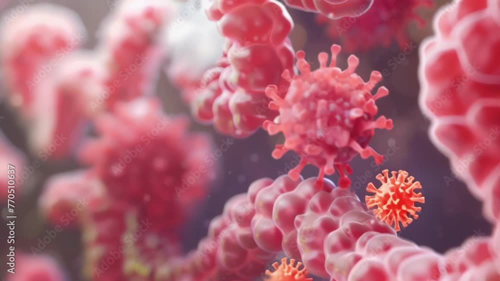 A closeup image of a human intestine with Entamoeba histolytica the that causes amebiasis. The s can be seen attached to the intestinal . AI generation. A closeup image of a human intestine with Entamoeba histolytica the that causes amebiasis. The s can be seen attached to the intestinal . AI generation.