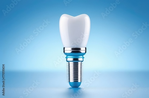 Dental implant on blue background 