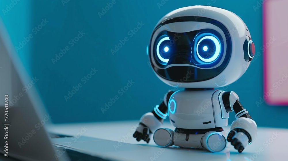 cartoon cute robot standing on studio background cartoon cute robot standing on studio background