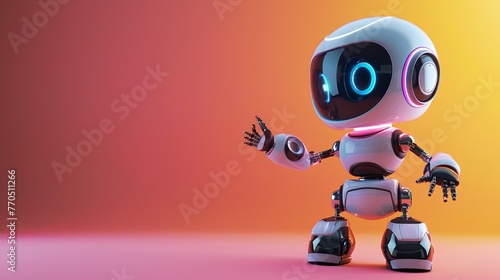 Cute robot character on studio background with copy space