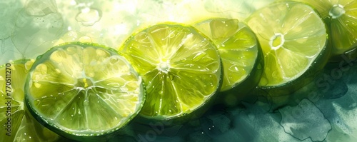Slices of fresh lime with water droplets