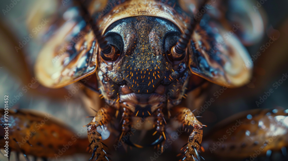 Close-up of an intricate locust, showcasing the detailed textures of its exoskeleton. Close-up of an intricate locust, showcasing the detailed textures of its exoskeleton.