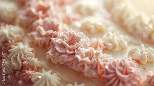 A close-up of a deliciously frosted birthday cake with intricate decorations.