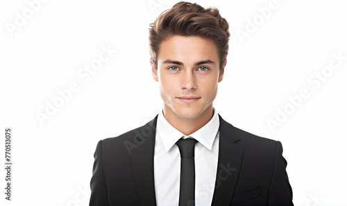 Portrait of a handsome young business man. Isolated on white background