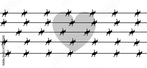 Barbed wire and heart. Heart behind barbed wire. Flat style. Vector icon