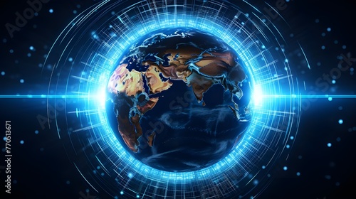 digital world, centered on America, enables global connectivity, high-speed data transfer, cyber technology, information exchange, and international communication.