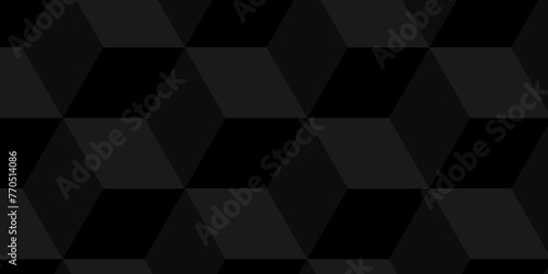  Abstract cubes geometric tile and mosaic wall or grid backdrop hexagon technology wallpaper background. Black and gray geometric block cube structure backdrop grid triangle texture vintage design. © MdLothfor