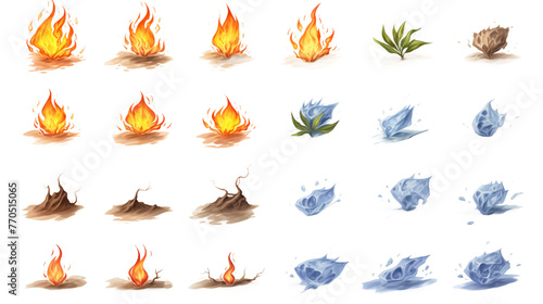 Sprites Illustrating Elemental Concepts of Fire, Earth, and Water