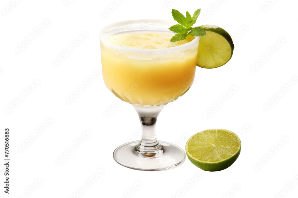 Refreshing Drink With Lime Slice. On a White or Clear Surface PNG Transparent Background.