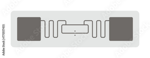 Ractangular RF ID tag on sticky paper with semiconductor microchip. Radio frequency identification flexible label. Vector illustration