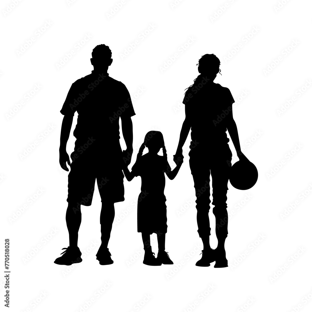 Family running silhouettes. Designed isolated on a white background. Graphic vector. Sport family silhouette father, mom and child 