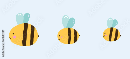 Bees fly to collect honey in flat style. Cute cheerful bees collect honey.