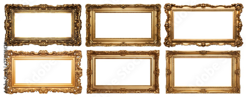 Wallpaper Mural Set of antique golden rectangular picture frames, cut out Torontodigital.ca