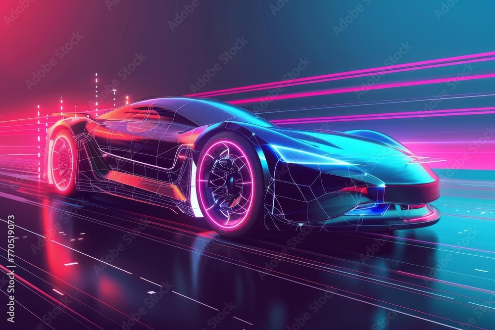 Autonomous Car with AI Technology, Futuristic Self-Driving Vehicle Concept, Digital Illustration