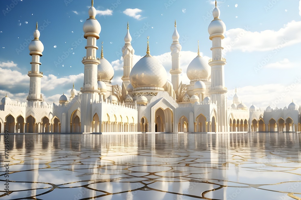 Glorious Minarets - White and Gold Mosque in






