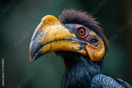 Closeup Portrait of a Knobbed Hornbill (Rhyticeros cassidix), Exotic Bird Photography photo