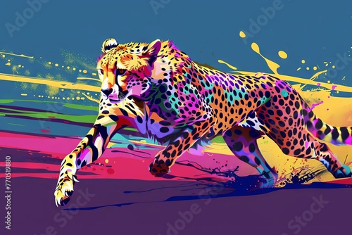 Colorful abstract cheetah running  wildlife pop art portrait  vector illustration