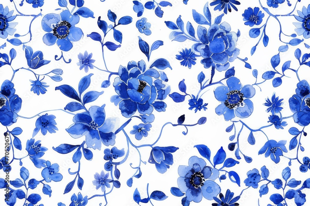 Obraz premium Watercolor Seamless pattern with blue and white
