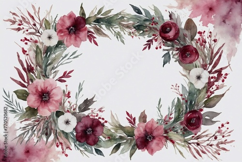 watercolor floral corolla with pink, red and white flowers 