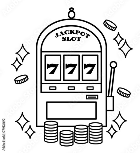 スロットマシーンの線画イラスト