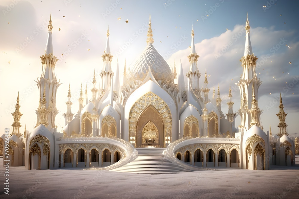 Glorious Minarets - White and Gold Mosque in







