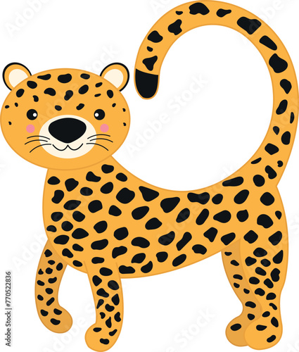cute funny cartoon vector illustration of jaguar or leopard isolated on transparent background. wild cat clip art for children. flat jaguar picture