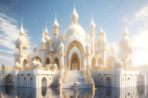 Glorious Minarets - White and Gold Mosque in