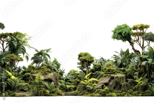 Group of Trees in Grassland. On a White or Clear Surface PNG Transparent Background.
