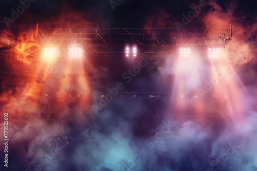 Intense Stadium Floodlights and Smoke Effects  Dramatic Sports Arena Atmosphere  Digital Illustration