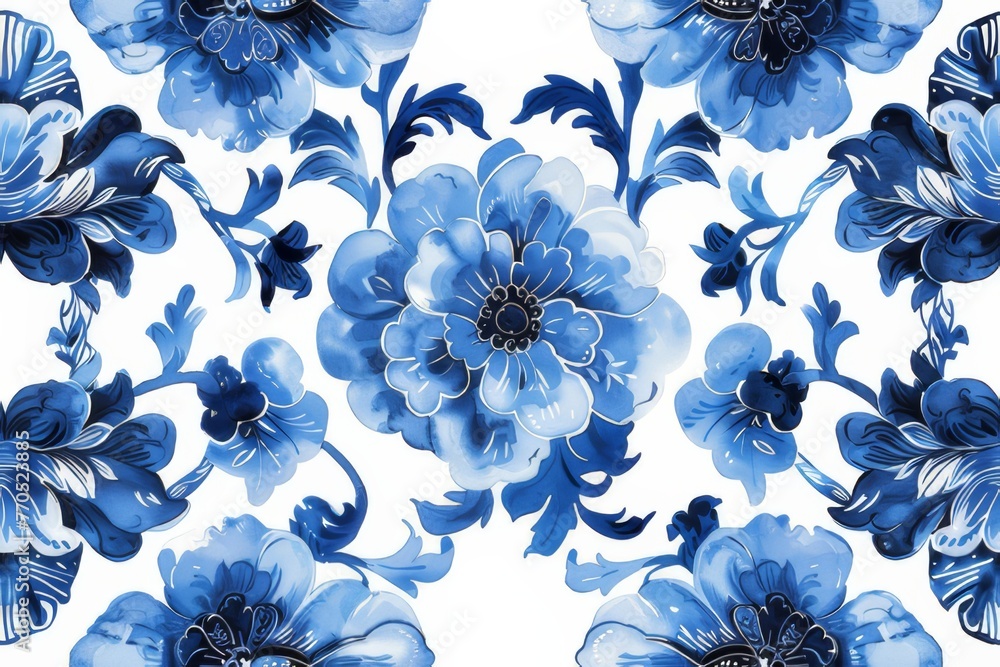 Obraz premium Watercolor Seamless pattern with blue and white