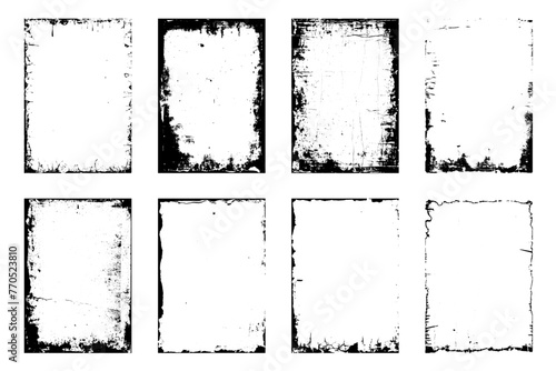 Realistic texture disstressed overlay, worn paper effect. Old worn overlay distressed background. Overlay texture stamps with old, grunge, grainy, vintage, worn, dust effects. Vector collection