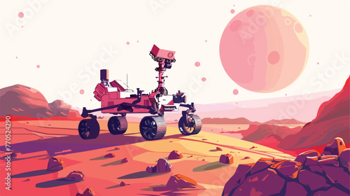 Mars rover vehicle on alien planet landscape background photo