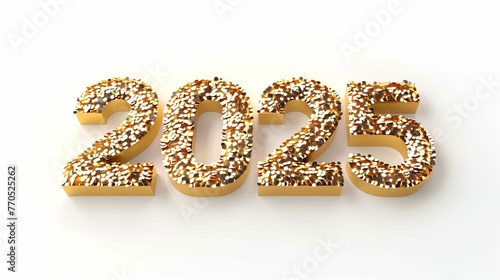 3d illustration of the word "2025" in gold sequins on a white background.