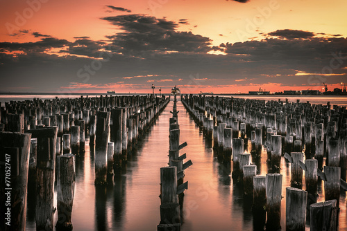 The view of the Princes Pier in Melbourne in the dusk
