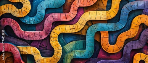 Labyrinth of neon  future retro maze challenge  creative concept  in vibrant shades  perspective angle