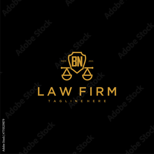 BN initial monogram for lawfirm logo with scales shield image