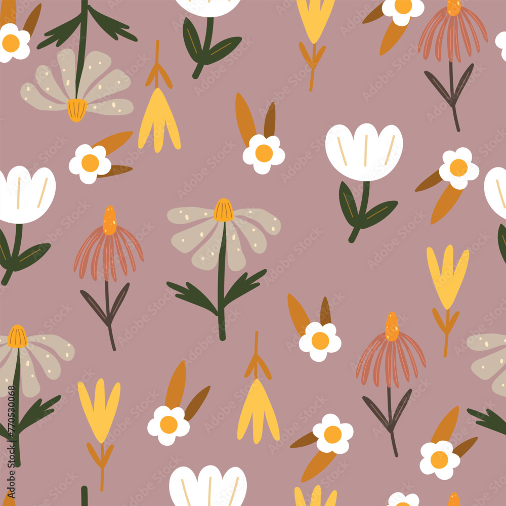 Obraz premium Pattern with flowers on pastel background. Seamless pattern.