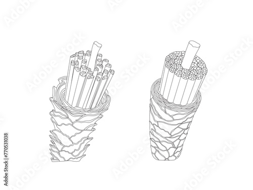 Damaged and healthy hair surface under microscope. Closeup vector doodle illustration. 
