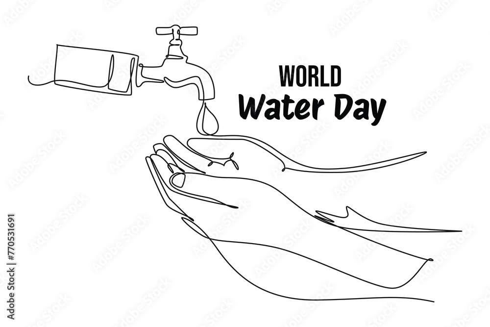 Single continuous line drawing Hand of people wating for a drip of water. World water day banner concept. Ecology and world water day minimalist concept. Dynamic one line draw graphic design vector il