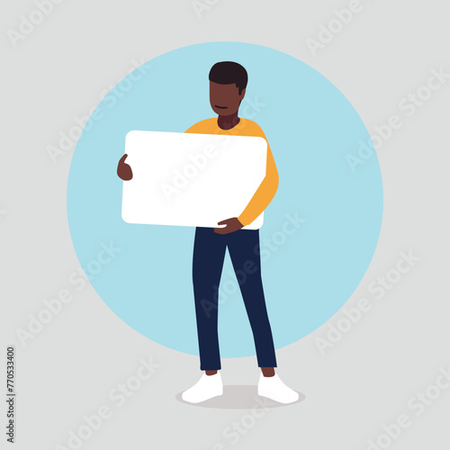 Adobe IllustrVektor-Illustration eines Mannes, der ein Schild mit Platz für eine Botschaft hält - Business-Konzeptator Artwork