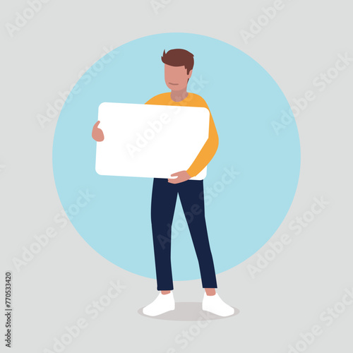 Adobe IllustrVektor-Illustration eines Mannes, der ein Schild mit Platz für eine Botschaft hält - Business-Konzeptator Artwork