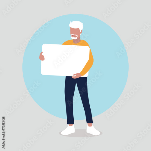 Adobe IllustrVektor-Illustration eines Mannes, der ein Schild mit Platz für eine Botschaft hält - Business-Konzeptator Artwork
