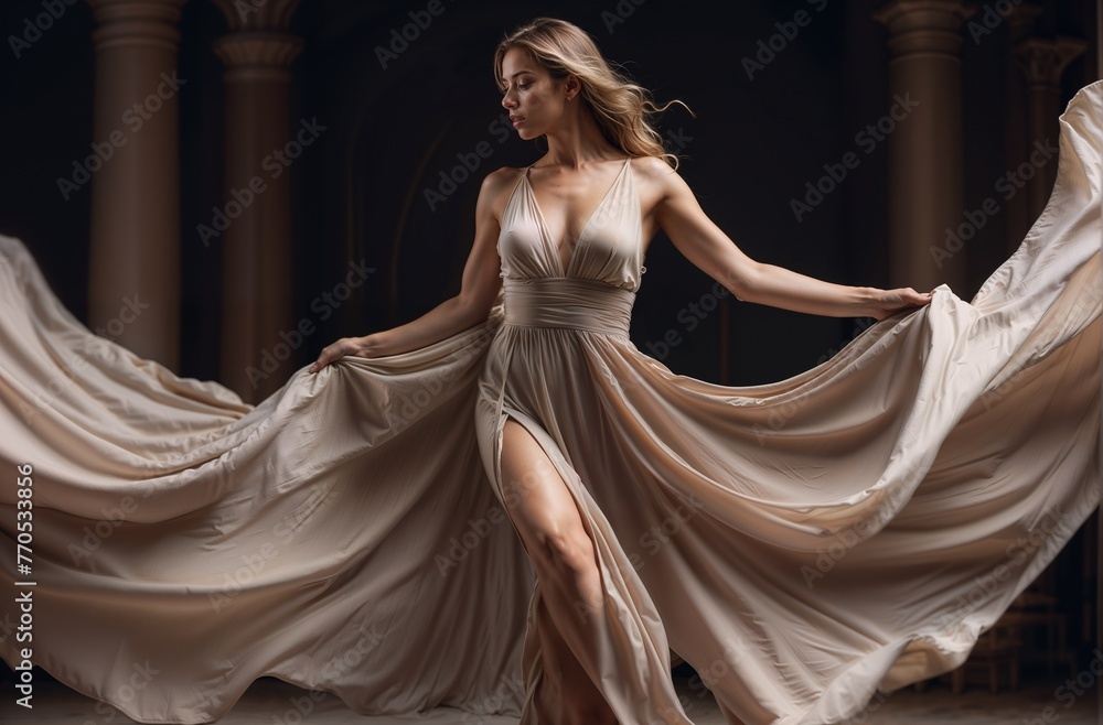 Fototapeta premium Beautiful girl dancing in a flowing dress