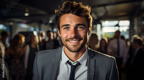 Hombre sonriente en evento empresarial
