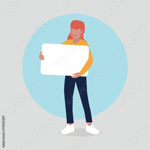 Adobe Illustrator ArtworkVektor-Illustration einer Frau hält ein Schild mit Platz für eine Nachricht - Kommunikationskonzept