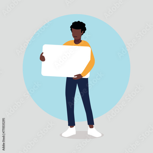 Adobe Illustrator ArtworkVektor-Illustration einer Frau hält ein Schild mit Platz für eine Nachricht - Kommunikationskonzept