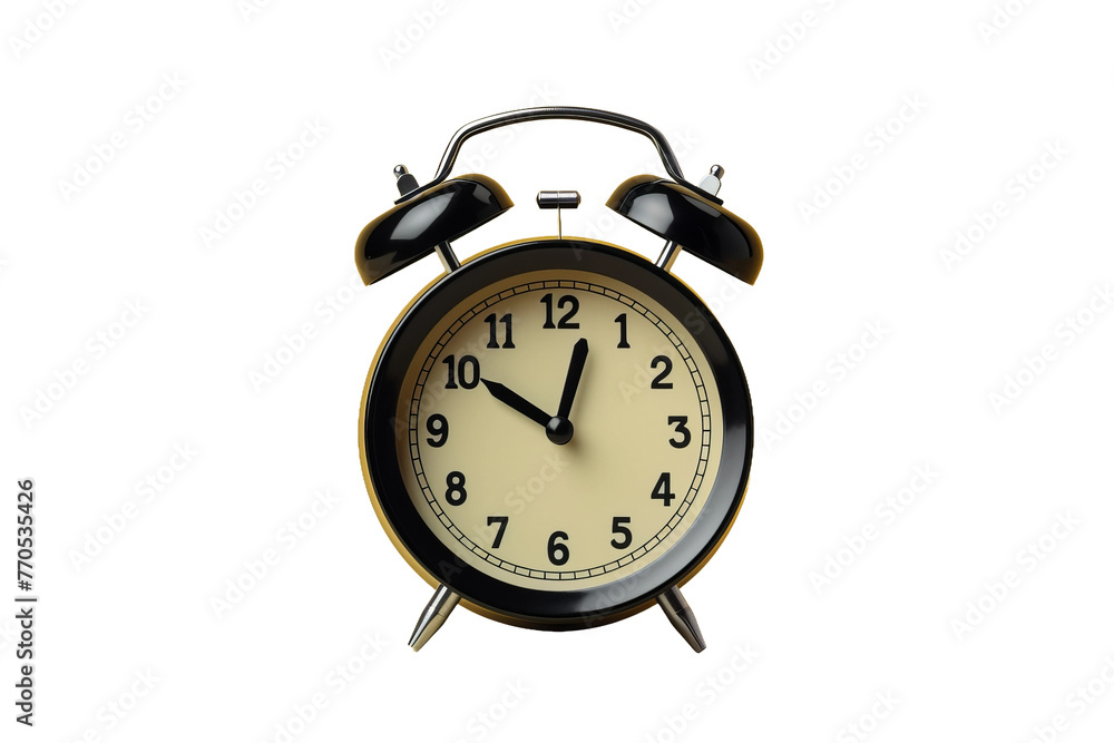 Black and White Alarm Clock on White Background. On a White or Clear Surface PNG Transparent Background. Black and White Alarm Clock on White Background. On a White or Clear Surface PNG Transparent Background.