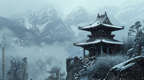 japanese castle in the snow
