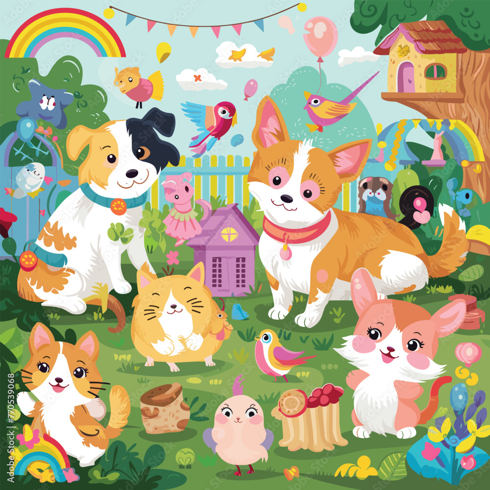 Naklejka premium Illustrated pets vector template